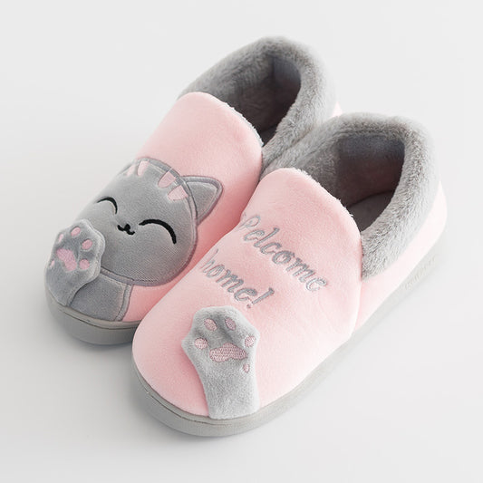 Cotton slippers women's autumn and winter new fashion lucky cat Korean version cute warm adult couple cotton slippers men and women