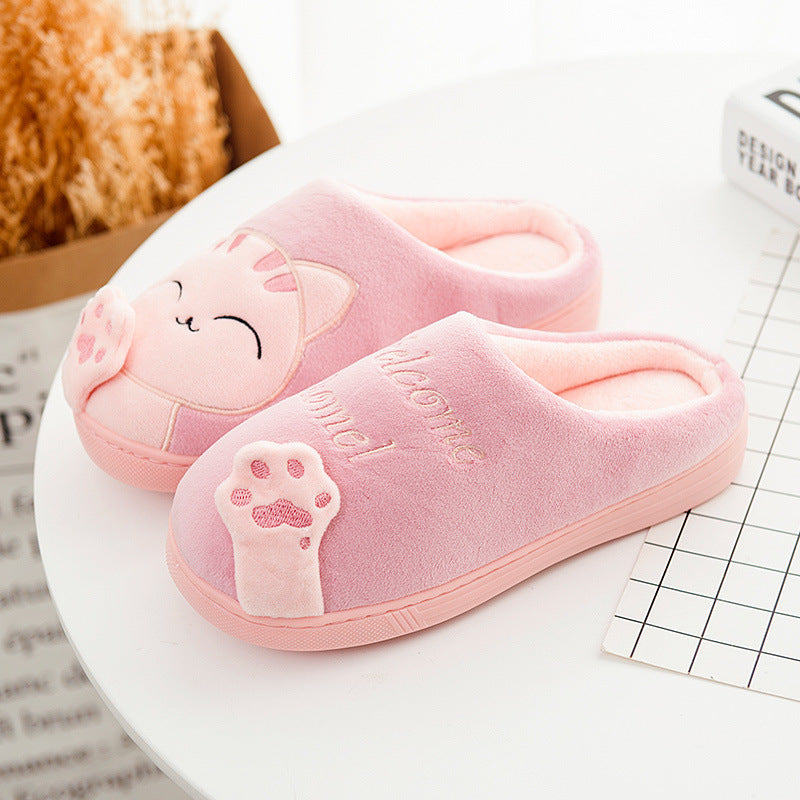 Cotton slippers women's autumn and winter new fashion lucky cat Korean version cute warm adult couple cotton slippers men and women