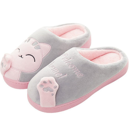 Cotton slippers women's autumn and winter new fashion lucky cat Korean version cute warm adult couple cotton slippers men and women