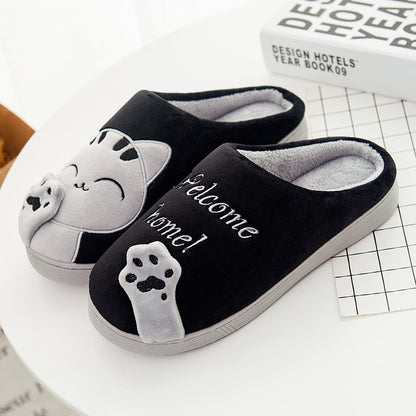 Cotton slippers women's autumn and winter new fashion lucky cat Korean version cute warm adult couple cotton slippers men and women