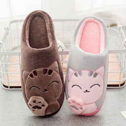 Cotton slippers women's autumn and winter new fashion lucky cat Korean version cute warm adult couple cotton slippers men and women