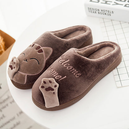 Cotton slippers women's autumn and winter new fashion lucky cat Korean version cute warm adult couple cotton slippers men and women